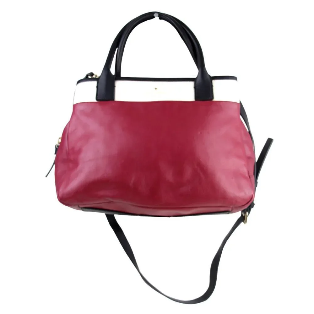 Kate Spade BURGUNDY WHITE GENUINE LEATHER X-BODY SATCHEL SHOULDER BAG HANDBAG